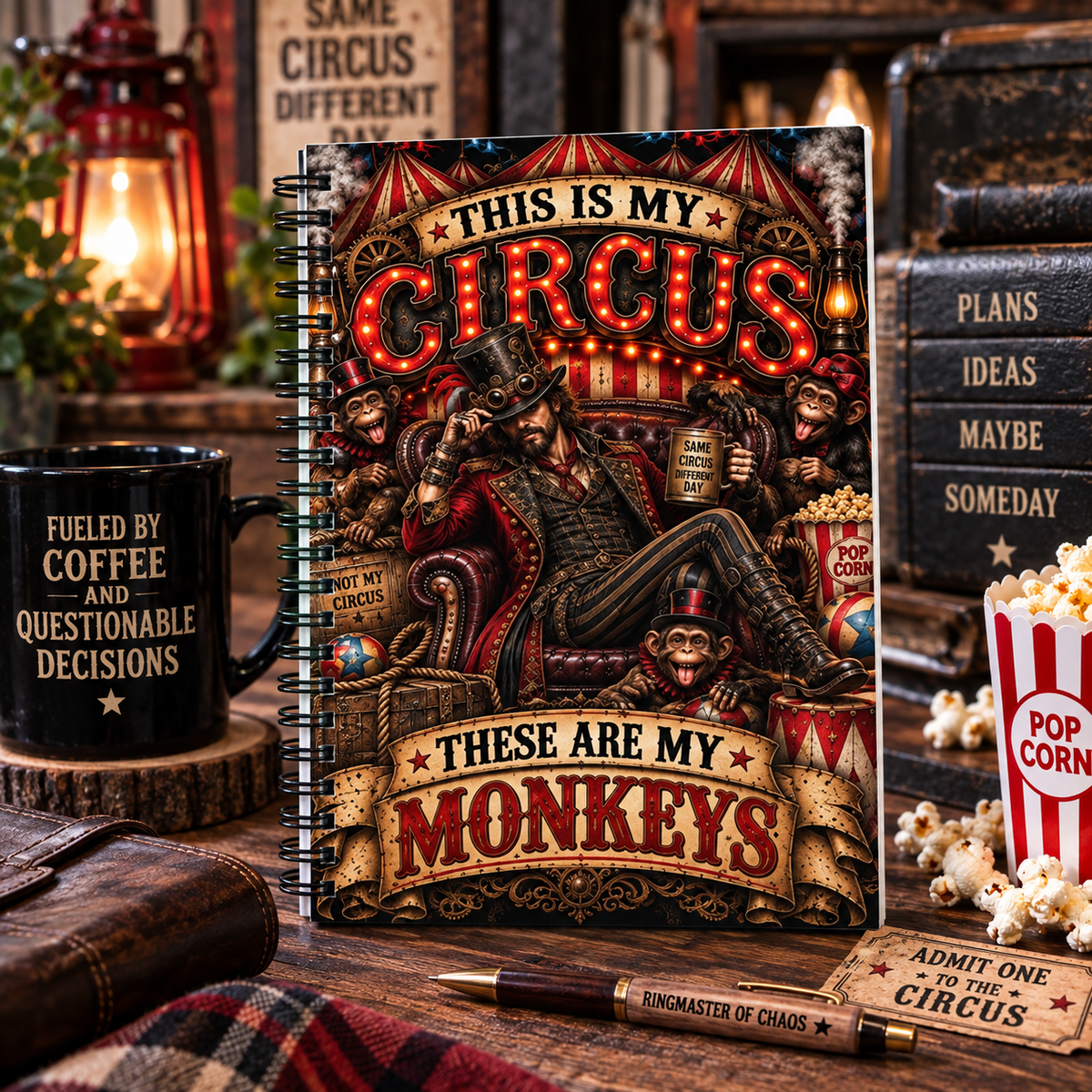 This Is My Circus These Are My Monkeys Journal – Man Ringmaster Funny Circus Spiral Notebook, Sarcastic Adult Gift