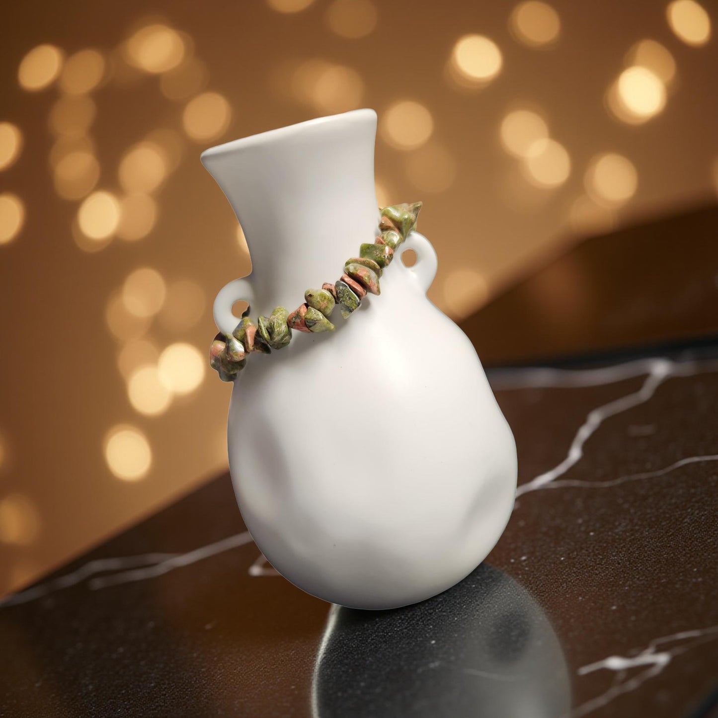 Unakite Stretch Bracelet – Earthy Green & Pink Stone Jewelry - Cypress & Sage - Vermilion