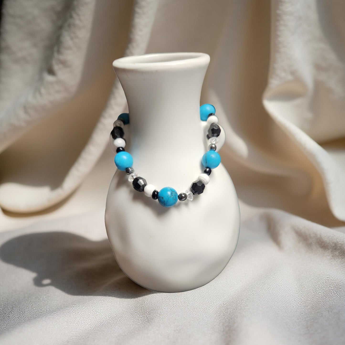 Turquoise Beaded Bracelet – Blue Stone Stretch Bracelet for Everyday Wear - Cypress & Sage - Vermilion