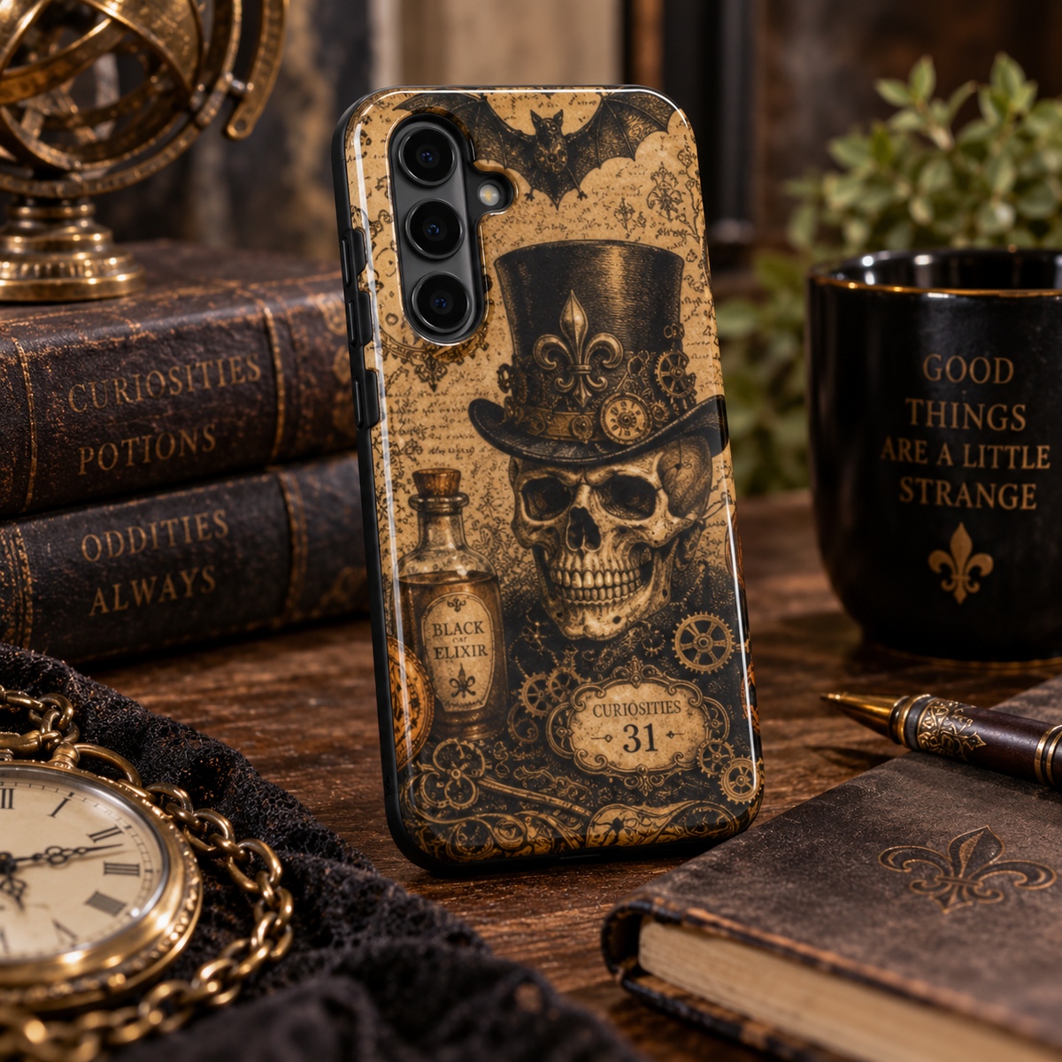 Steampunk Skeleton Phone Case – Gothic Victorian Skull with Top Hat, Gears & Vintage Clockwork Tough Case