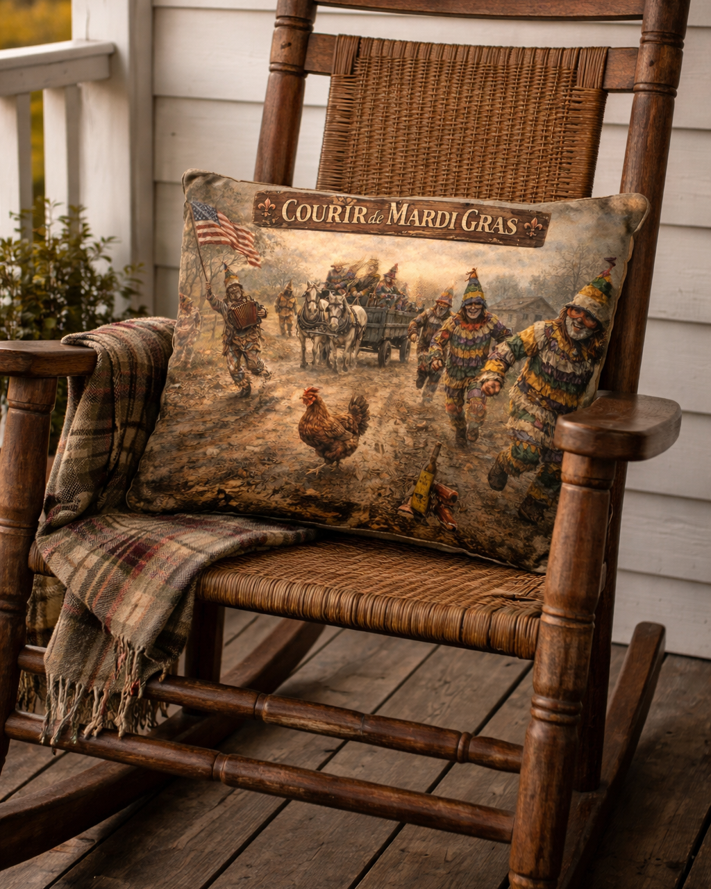 Courir de Mardi Gras Pillow- Outdoor Weather Protectant