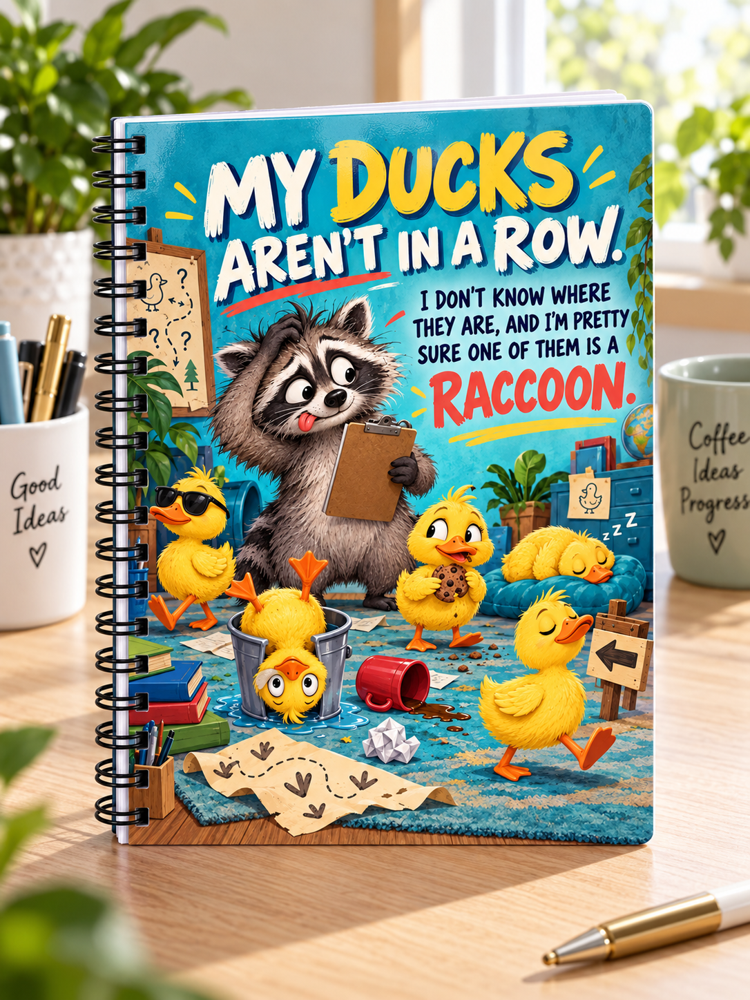 My Ducks Aren’t in a Row Notebook – Funny Raccoon and Duck Spiral Journal