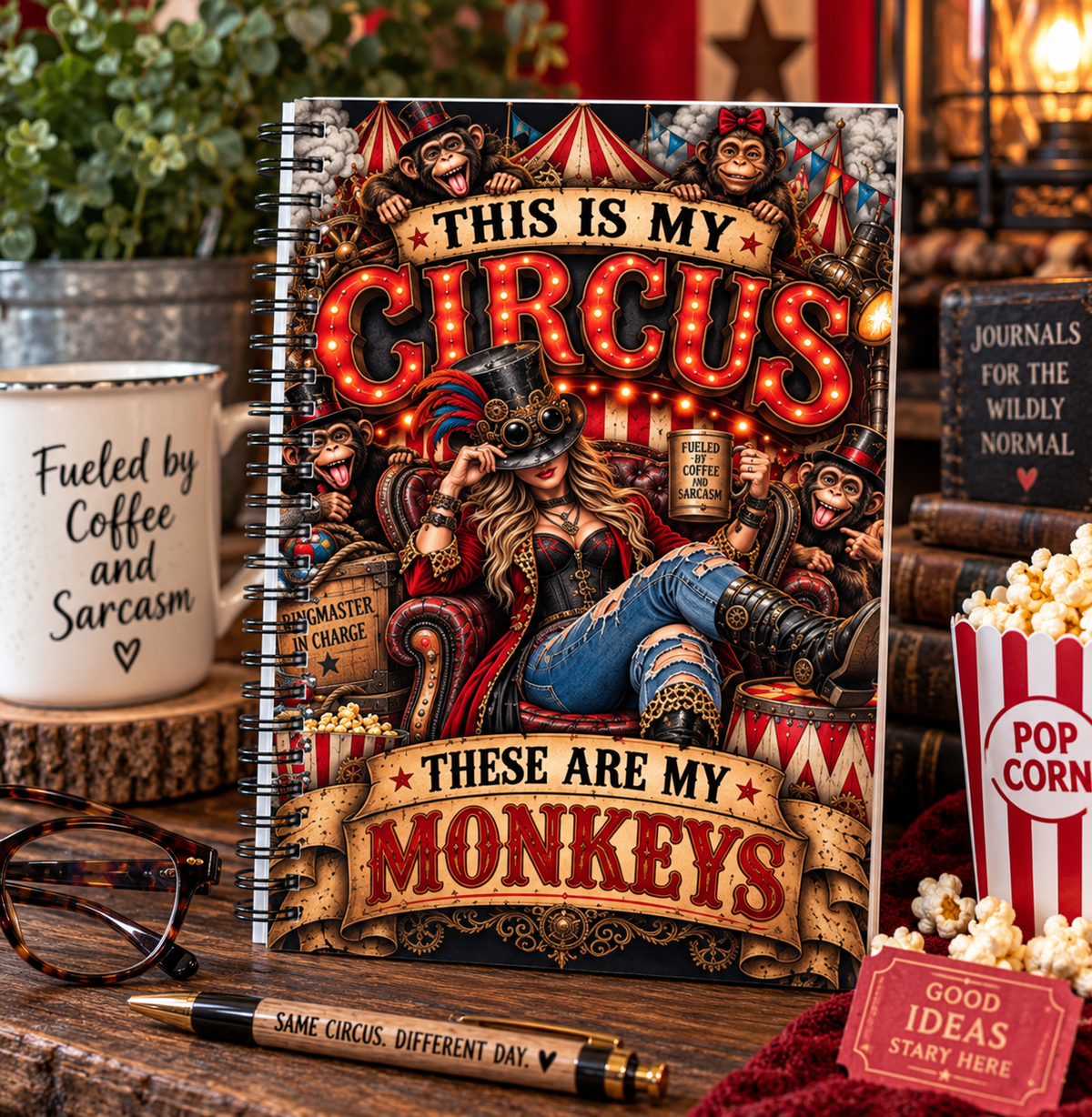 This Is My Circus These Are My Monkeys Journal – Funny Woman Ringmaster Spiral Notebook, Sarcastic Mom & Coworker Gift