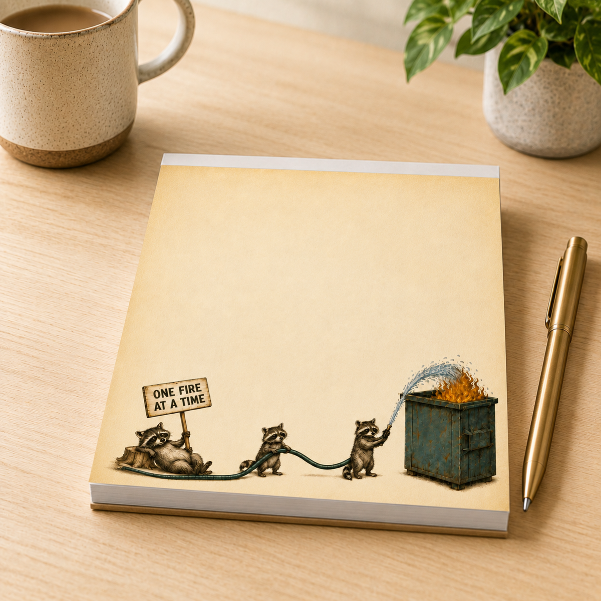 Dumpster Fire Raccoon Notepad – Funny Coworker Gift
