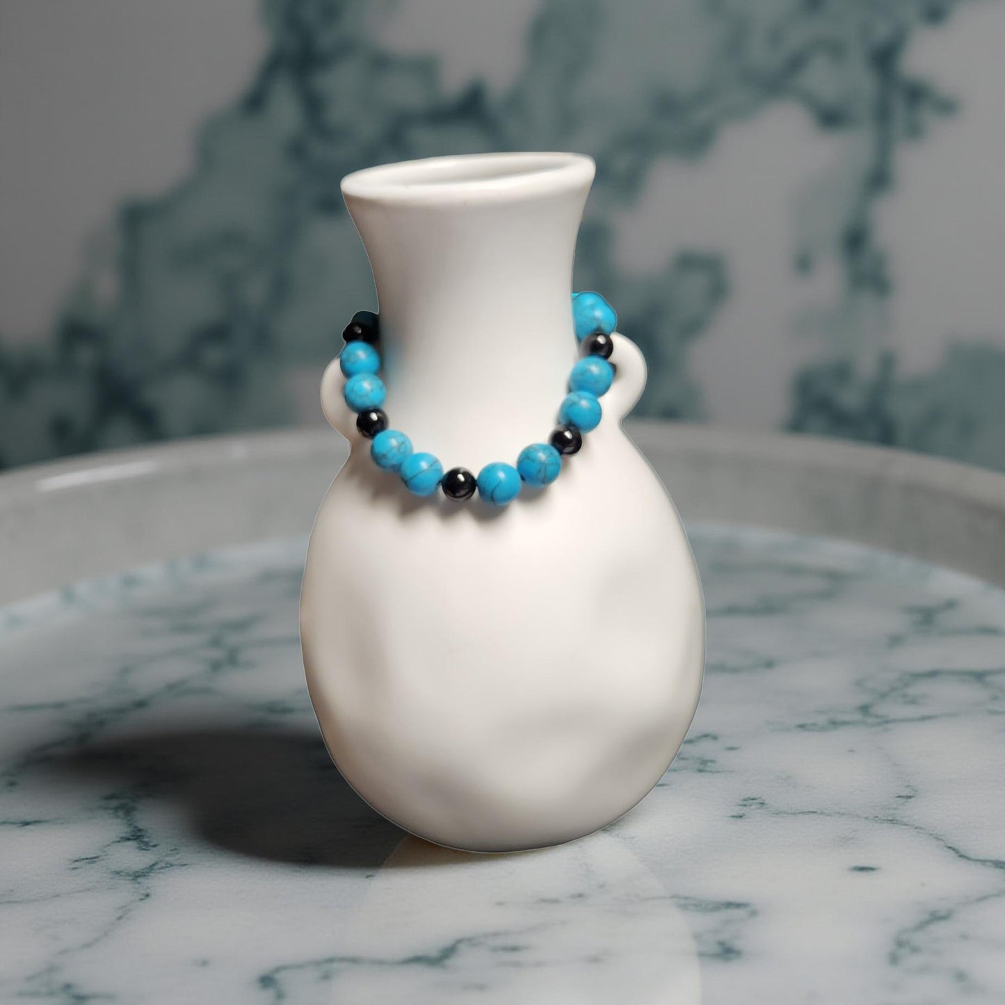 Turquoise Beaded Bracelet – Blue Stone Stretch Bracelet for Everyday Wear - Cypress & Sage - Vermilion