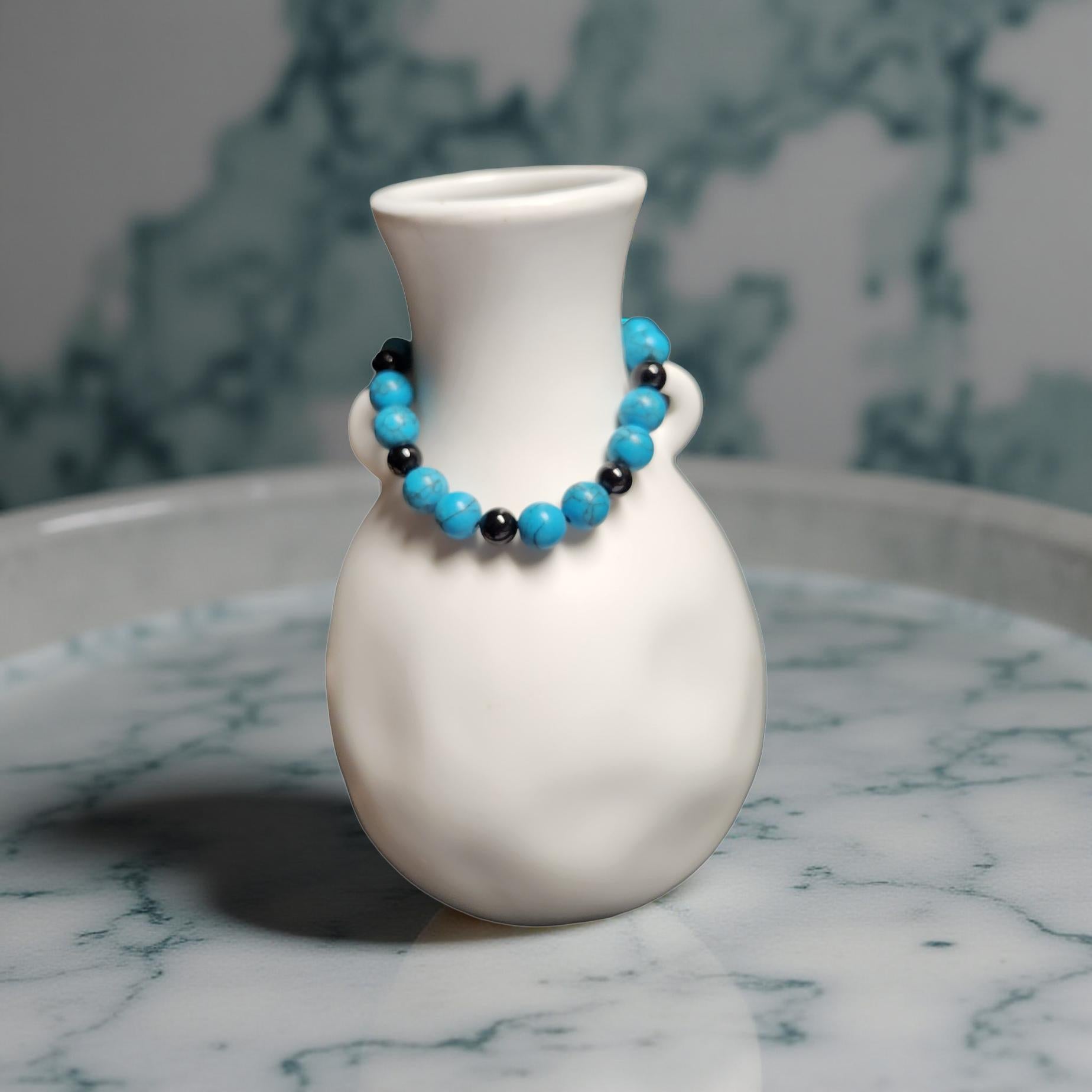 Turquoise Beaded Bracelet – Blue Stone Stretch Bracelet for Everyday Wear - Cypress & Sage - Vermilion