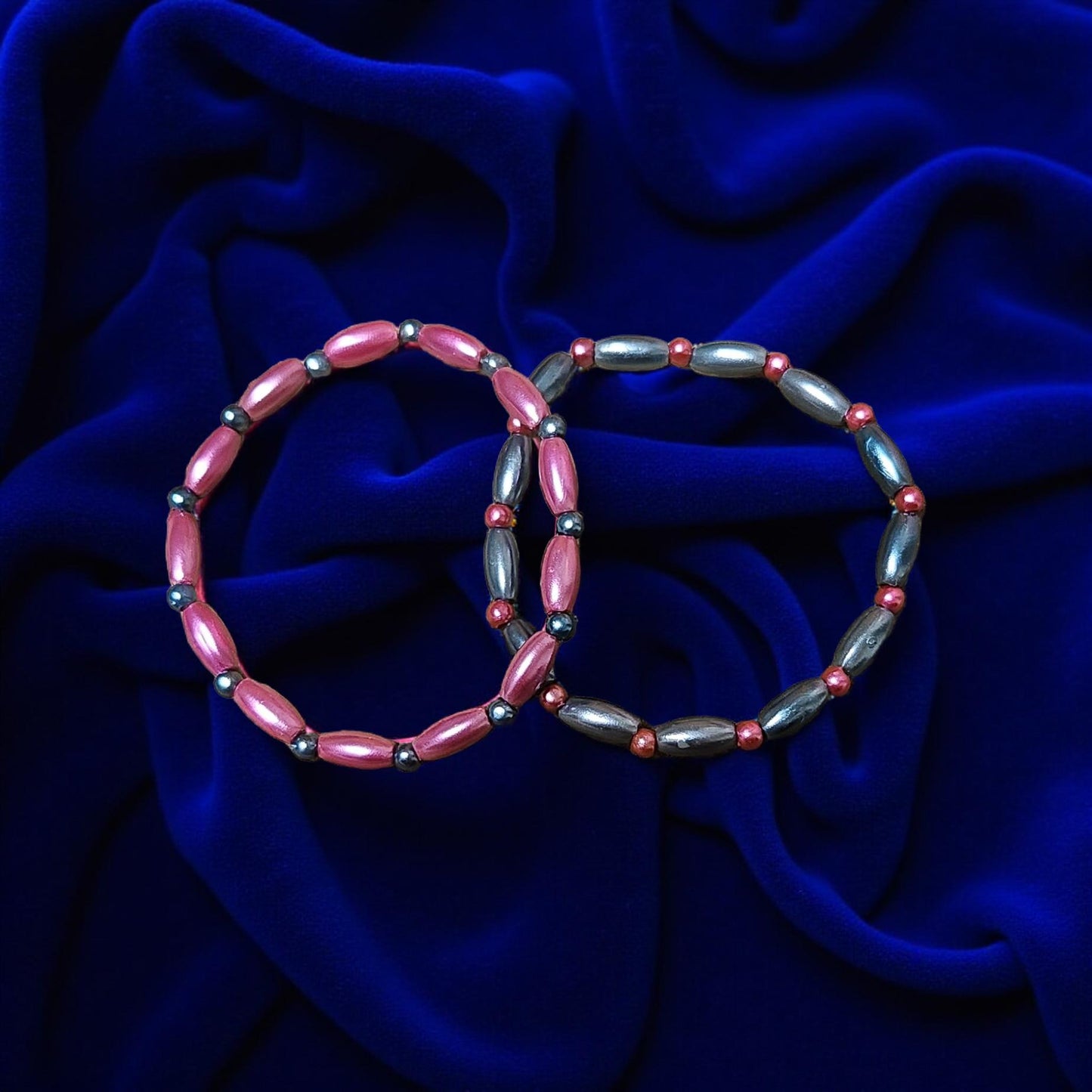 🌈 Set of 2 Kids’ Seed Bead Bracelets - Cypress & Sage - Vermilion