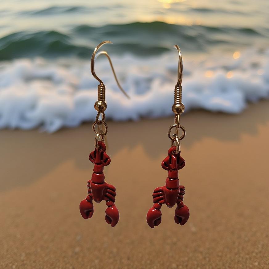Handmade Crawfish Earrings – Louisiana‑Inspired Festival & Mardi Gras Jewelry - Cypress & Sage - Vermilion