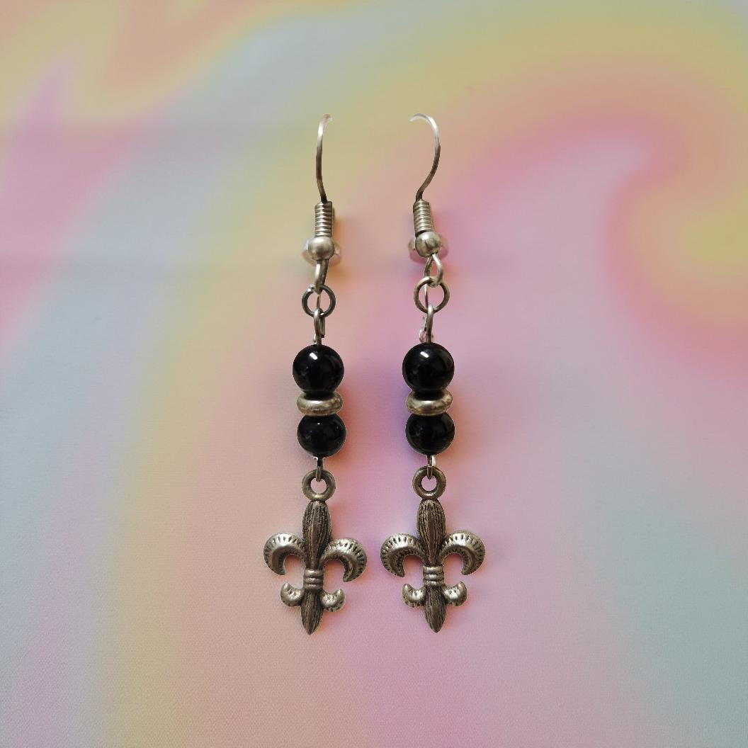 Handmade Fleur‑de‑Lis Earrings with Natural Stone Accents - Cypress & Sage - Vermilion