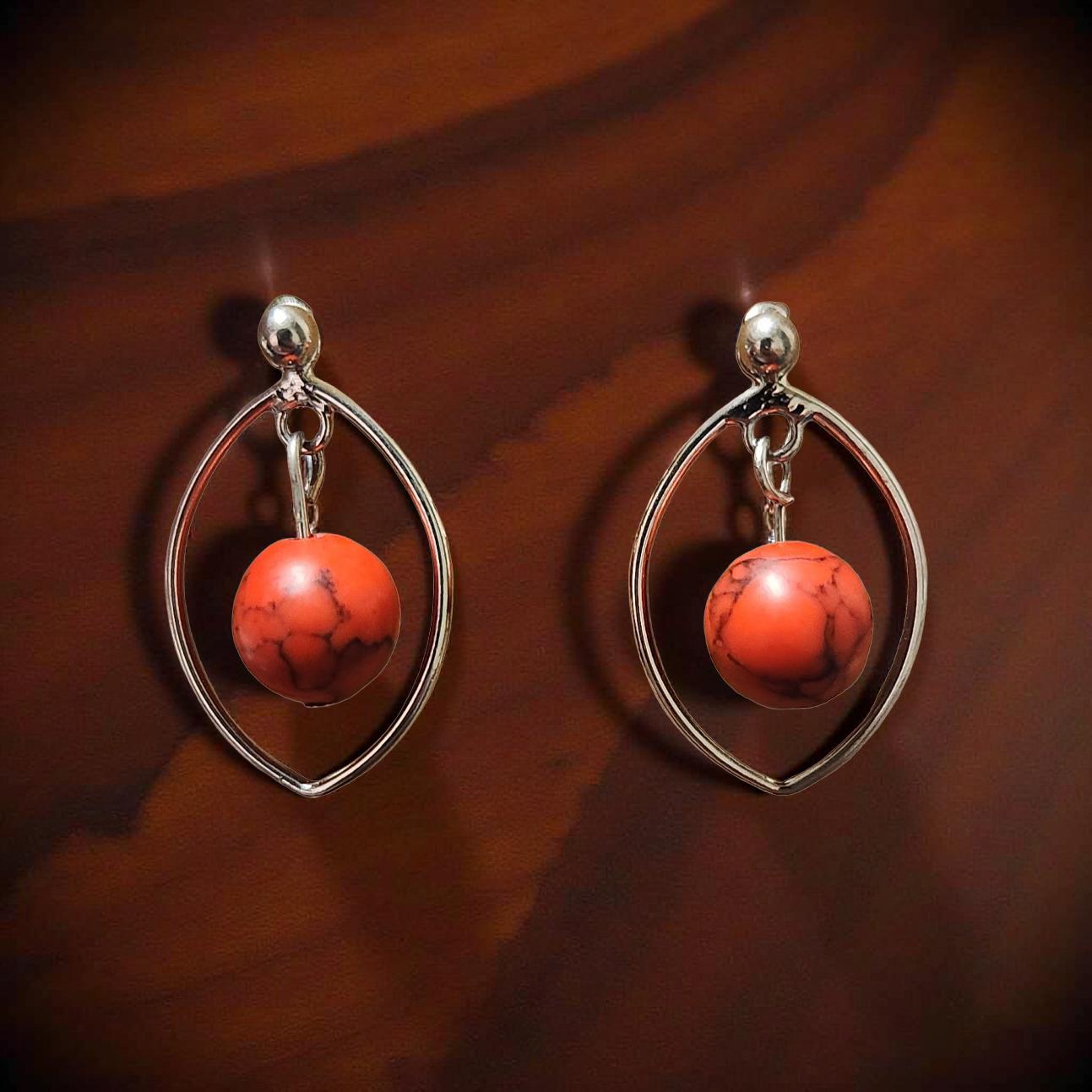 Handmade Red Turquoise Earrings – Tumbled Natural Stone Drops - Cypress & Sage - Vermilion