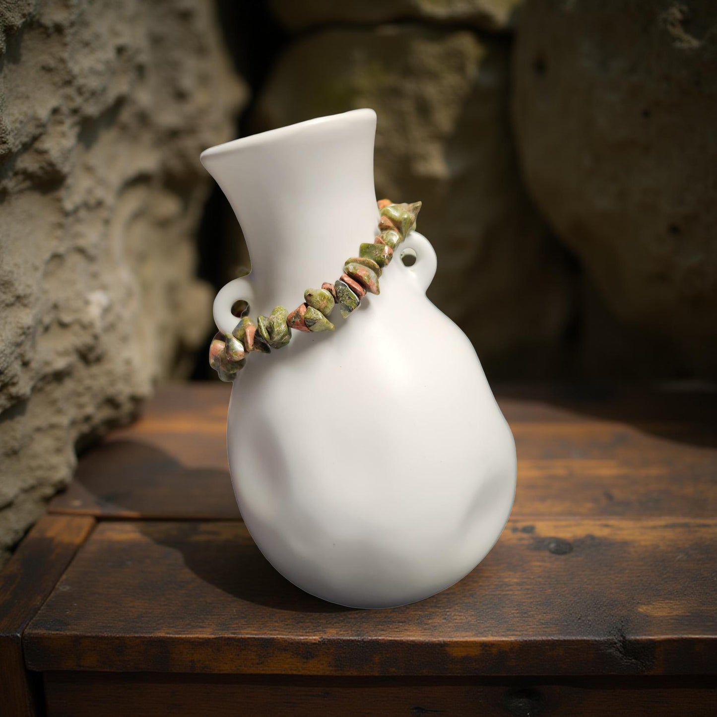 Unakite Stretch Bracelet – Earthy Green & Pink Stone Jewelry - Cypress & Sage - Vermilion