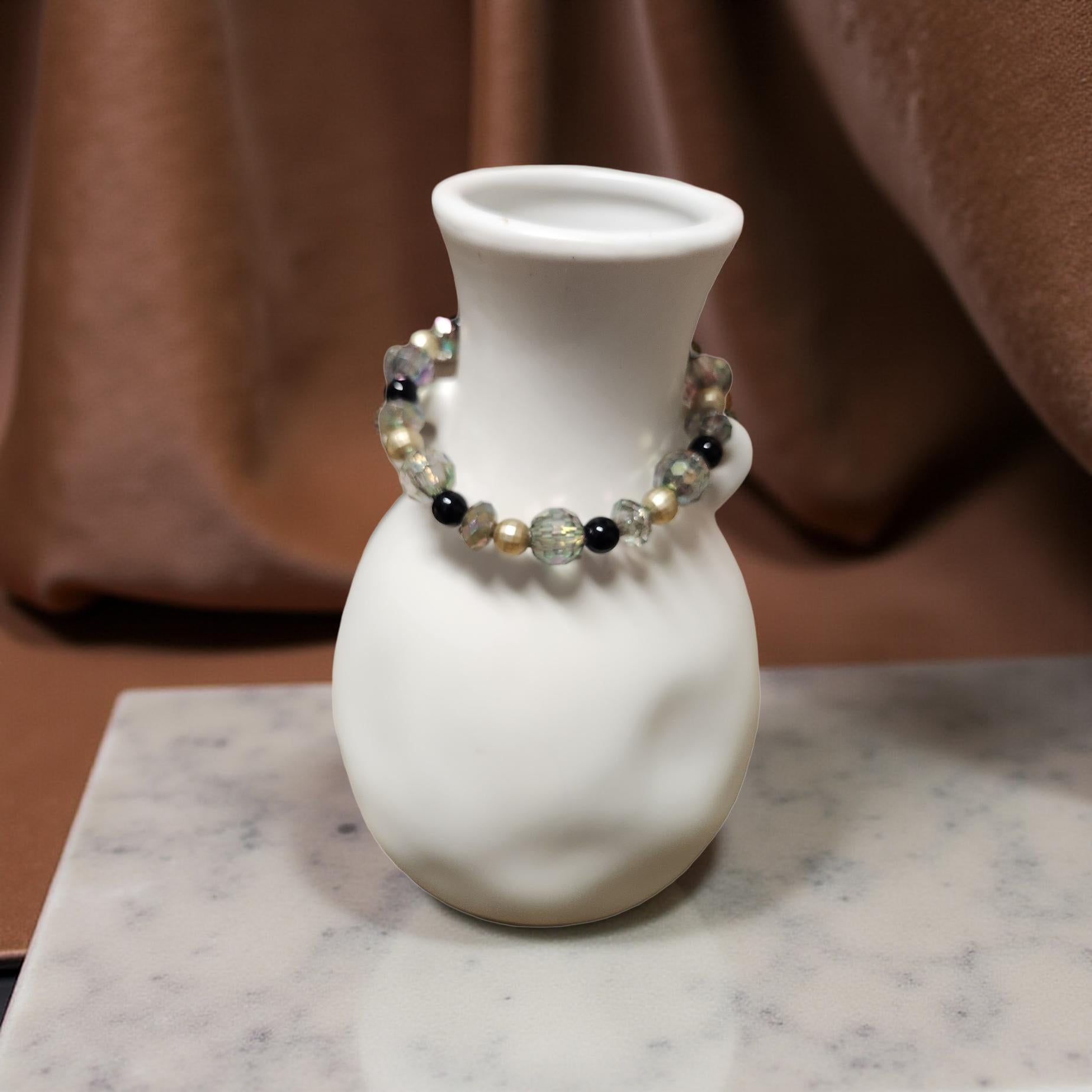 Handmade Iridescent Beaded Bracelets – Wood & Plastic Bead Mix - Cypress & Sage - Vermilion