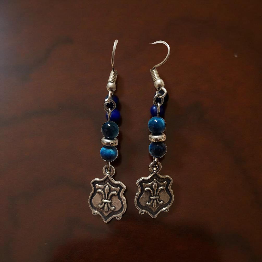 Handmade Fleur‑de‑Lis Earrings with Natural Stone Accents - Cypress & Sage - Vermilion