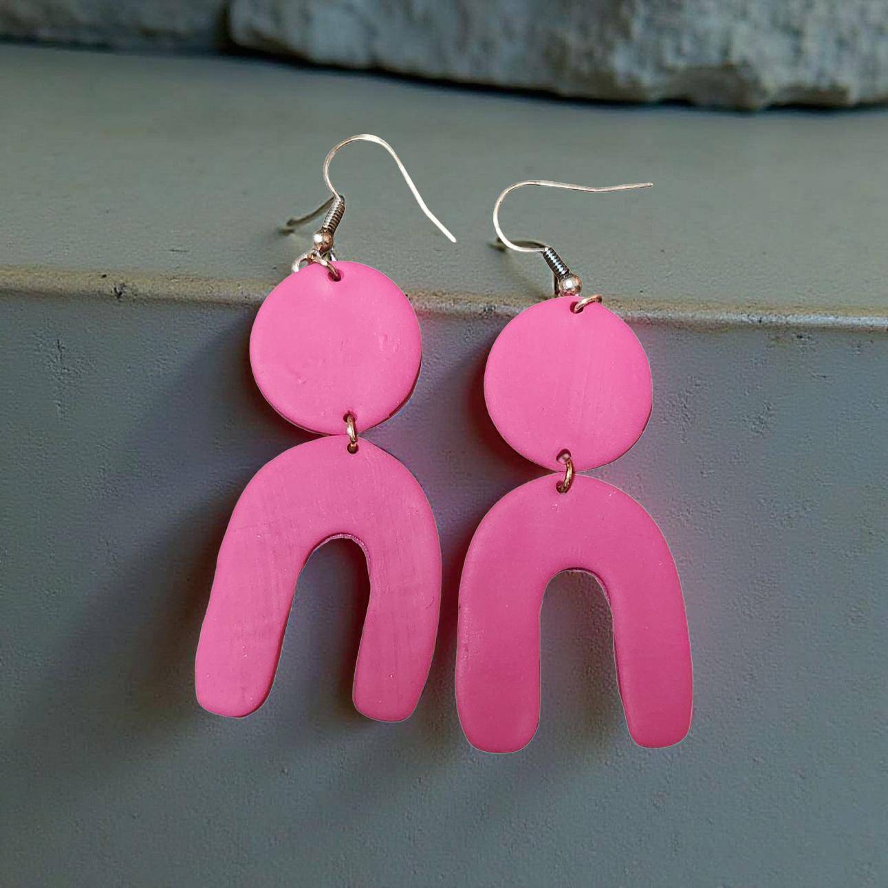 Handmade Clay Arc Earrings – Modern Polymer Clay Statement Arches - Cypress & Sage - Vermilion