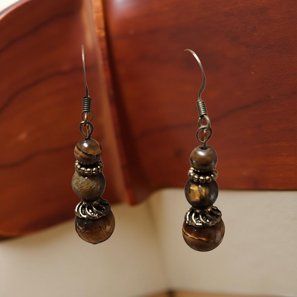 Natural Stone Drop Earrings – 3‑Tier Tiger Eye or Turquoise - Cypress & Sage - Vermilion