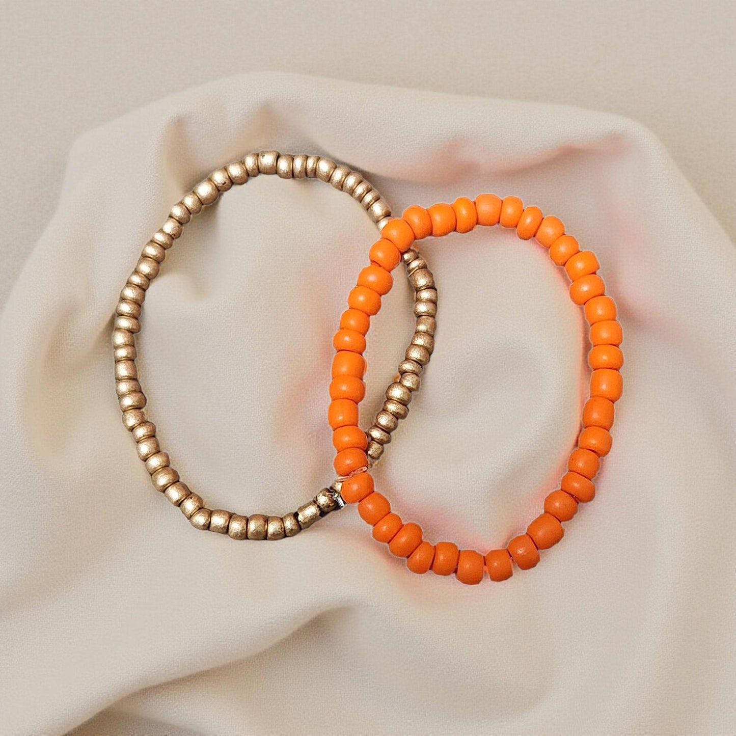 🌈 Set of 2 Kids’ Seed Bead Bracelets - Cypress & Sage - Vermilion