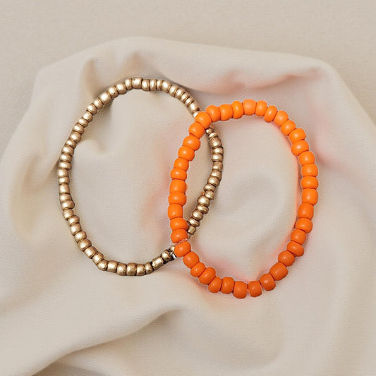 🌈 Set of 2 Kids’ Seed Bead Bracelets - Cypress & Sage - Vermilion