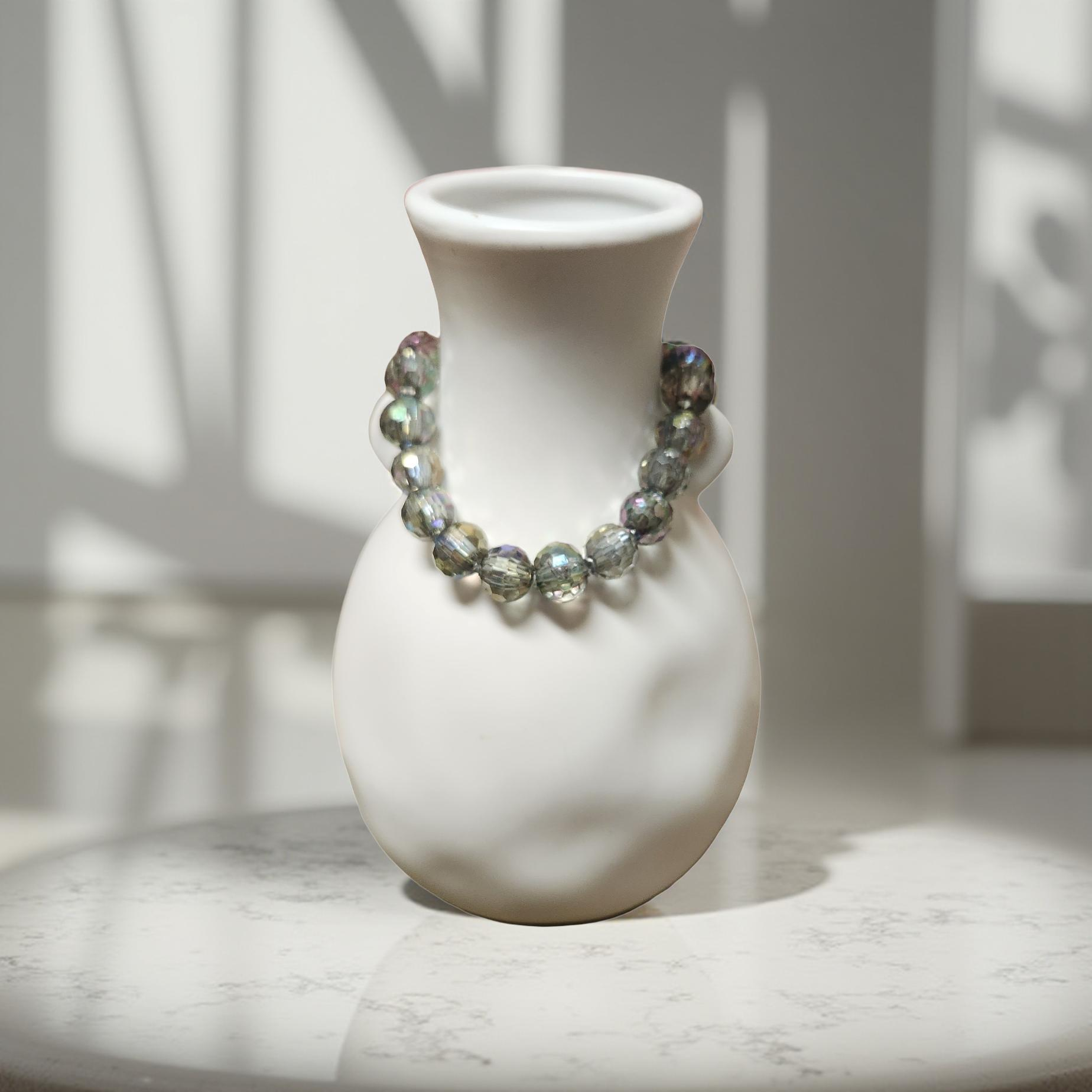 Handmade Iridescent Beaded Bracelets – Wood & Plastic Bead Mix - Cypress & Sage - Vermilion