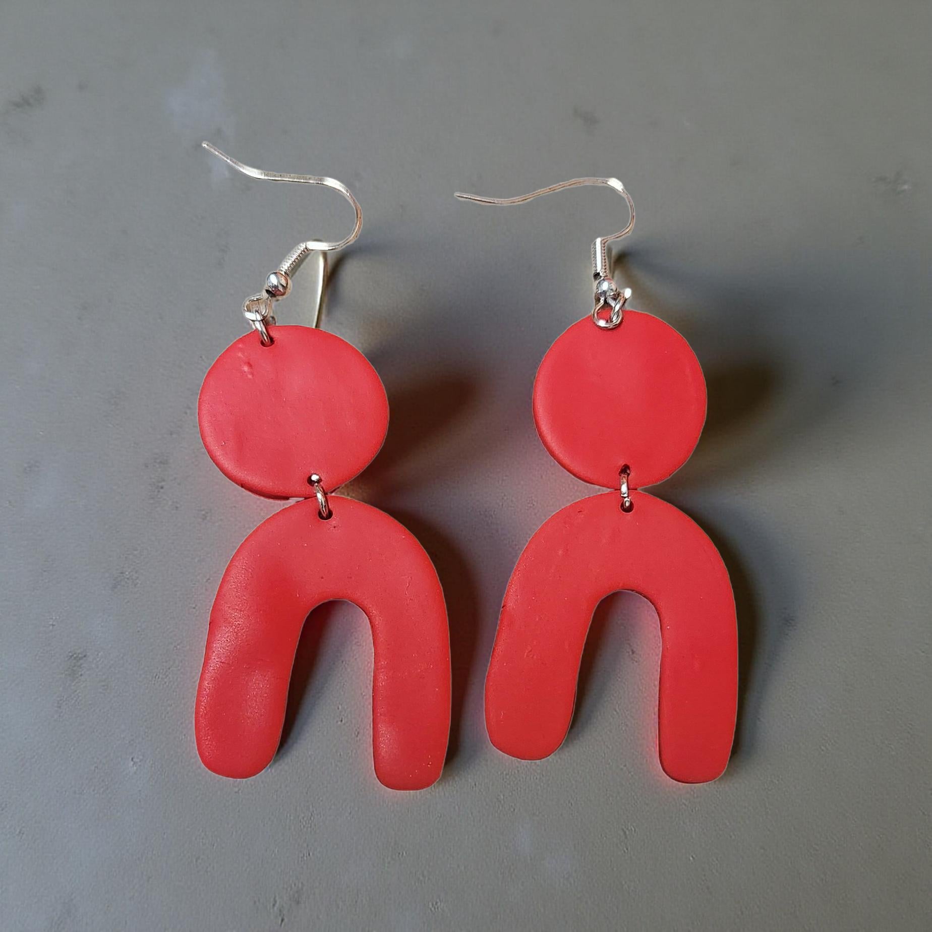 Handmade Clay Arc Earrings – Modern Polymer Clay Statement Arches - Cypress & Sage - Vermilion