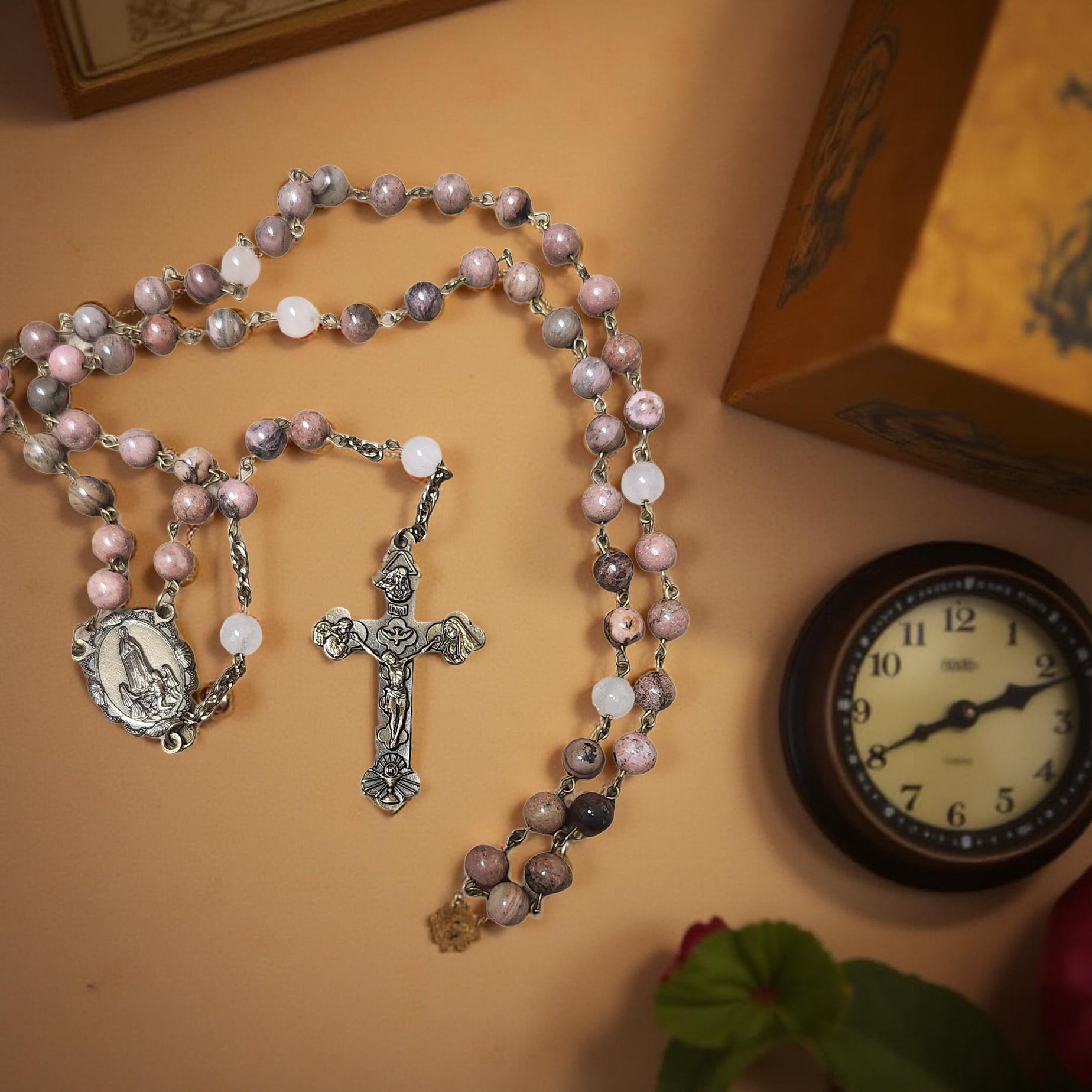 Handmade Rhodonite Prayer Beads  – Natural Stone Prayer Beads - Cypress & Sage - Vermilion