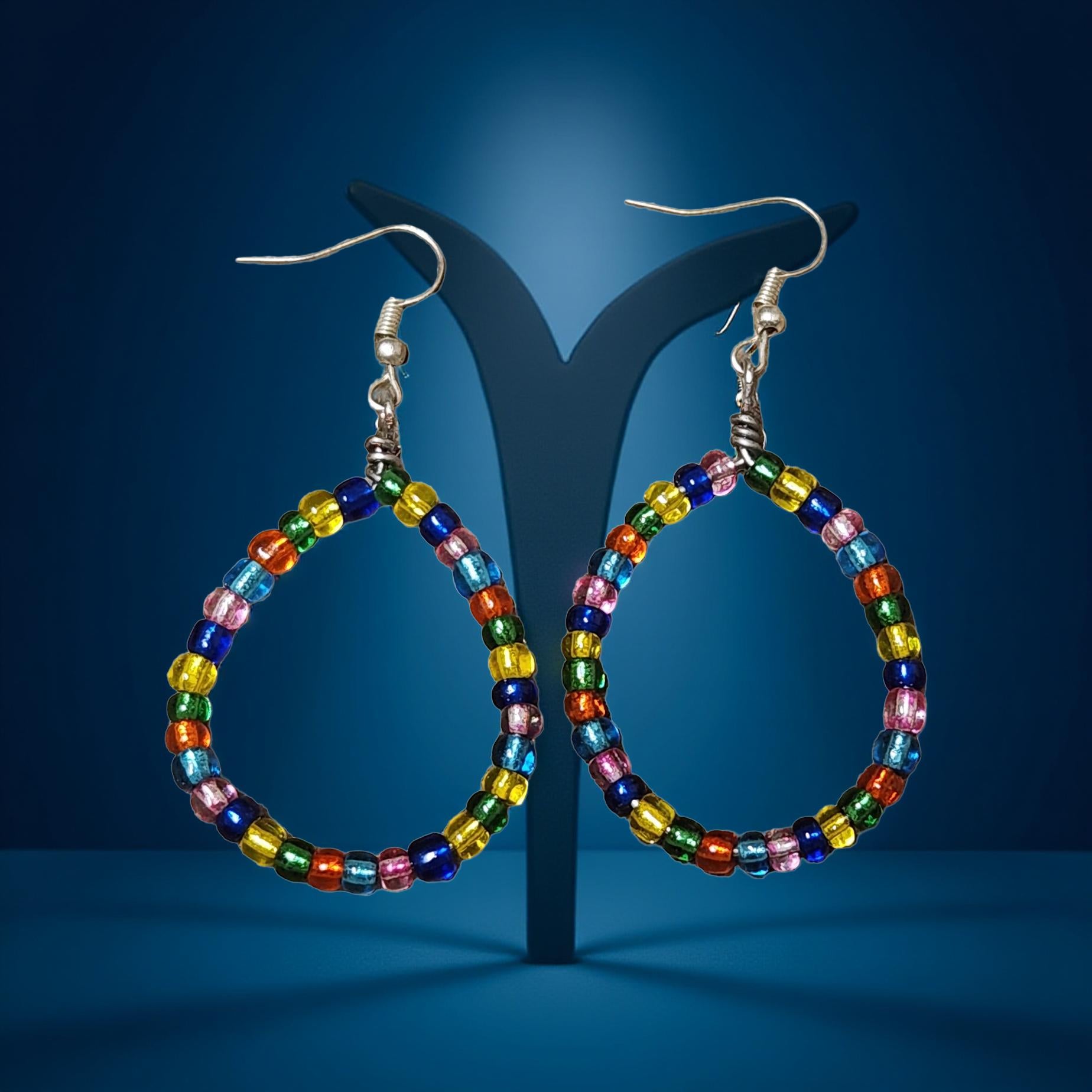 Colorful Seed Bead Hoop Earrings – Handmade, Lightweight Boho Jewelry - Cypress & Sage - Vermilion