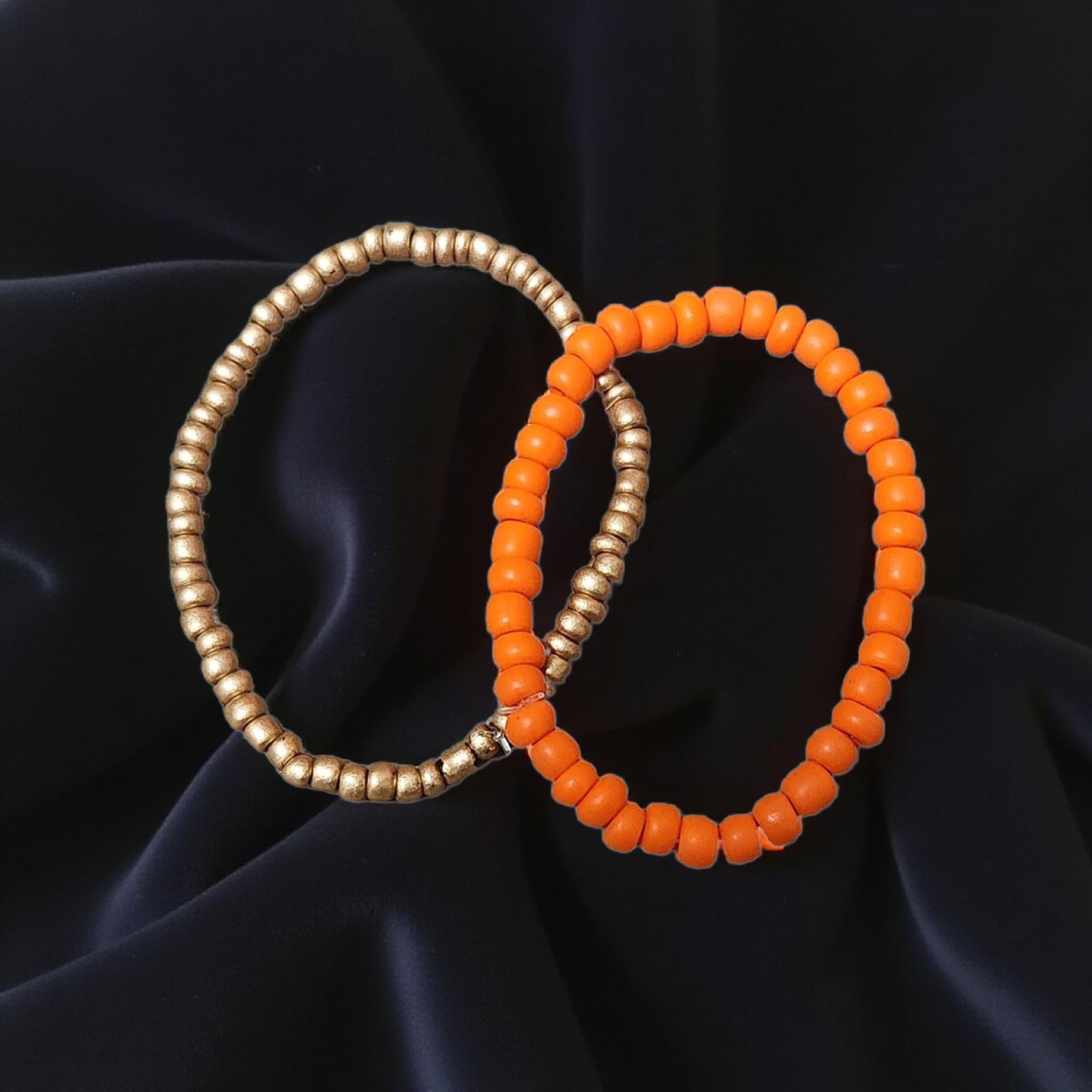 🌈 Set of 2 Kids’ Seed Bead Bracelets - Cypress & Sage - Vermilion