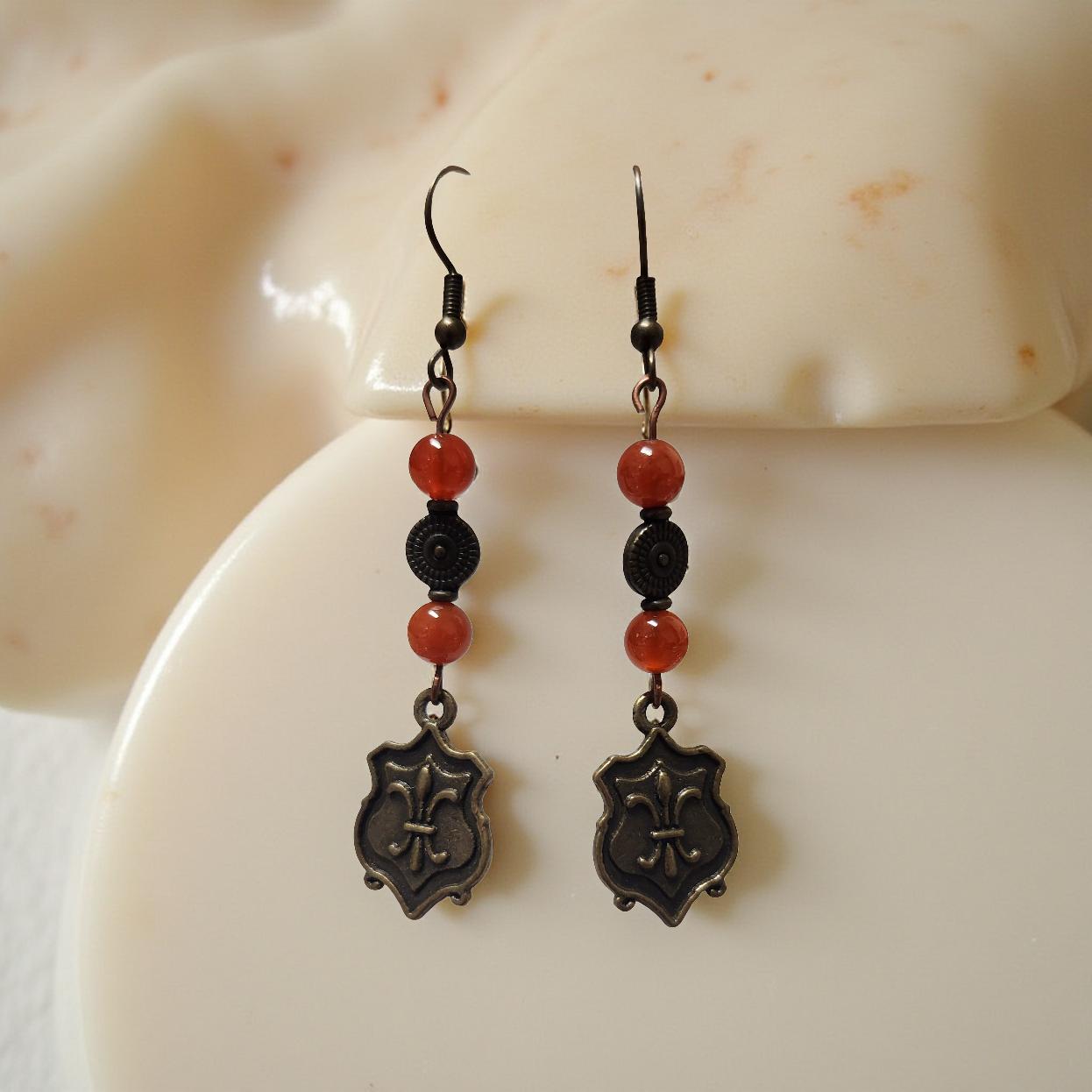 Handmade Fleur‑de‑Lis Earrings with Natural Stone Accents - Cypress & Sage - Vermilion