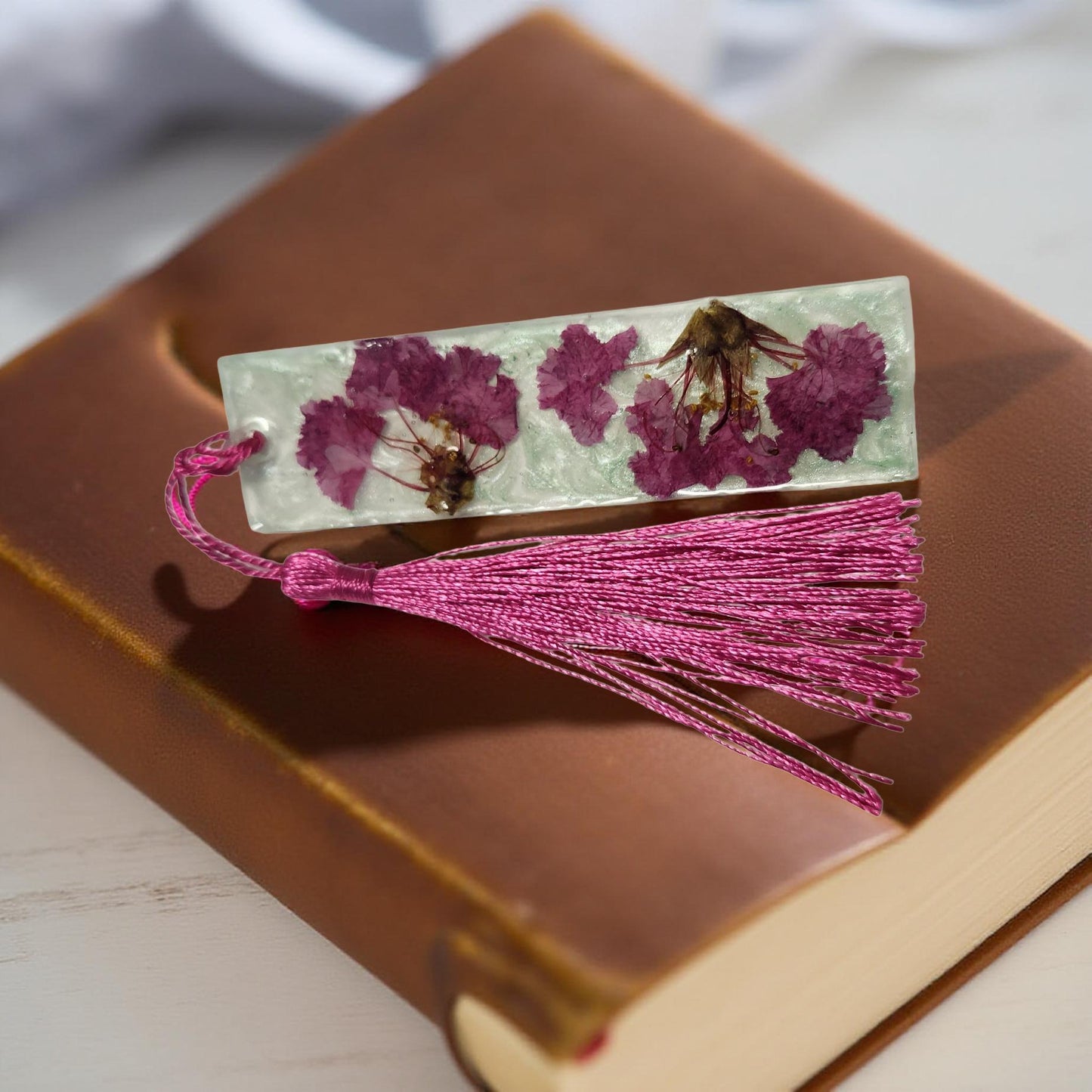 Handmade Resin Bookmark – One-of-a-kind with Beautiful Floral Designs - Cypress & Sage - Vermilion