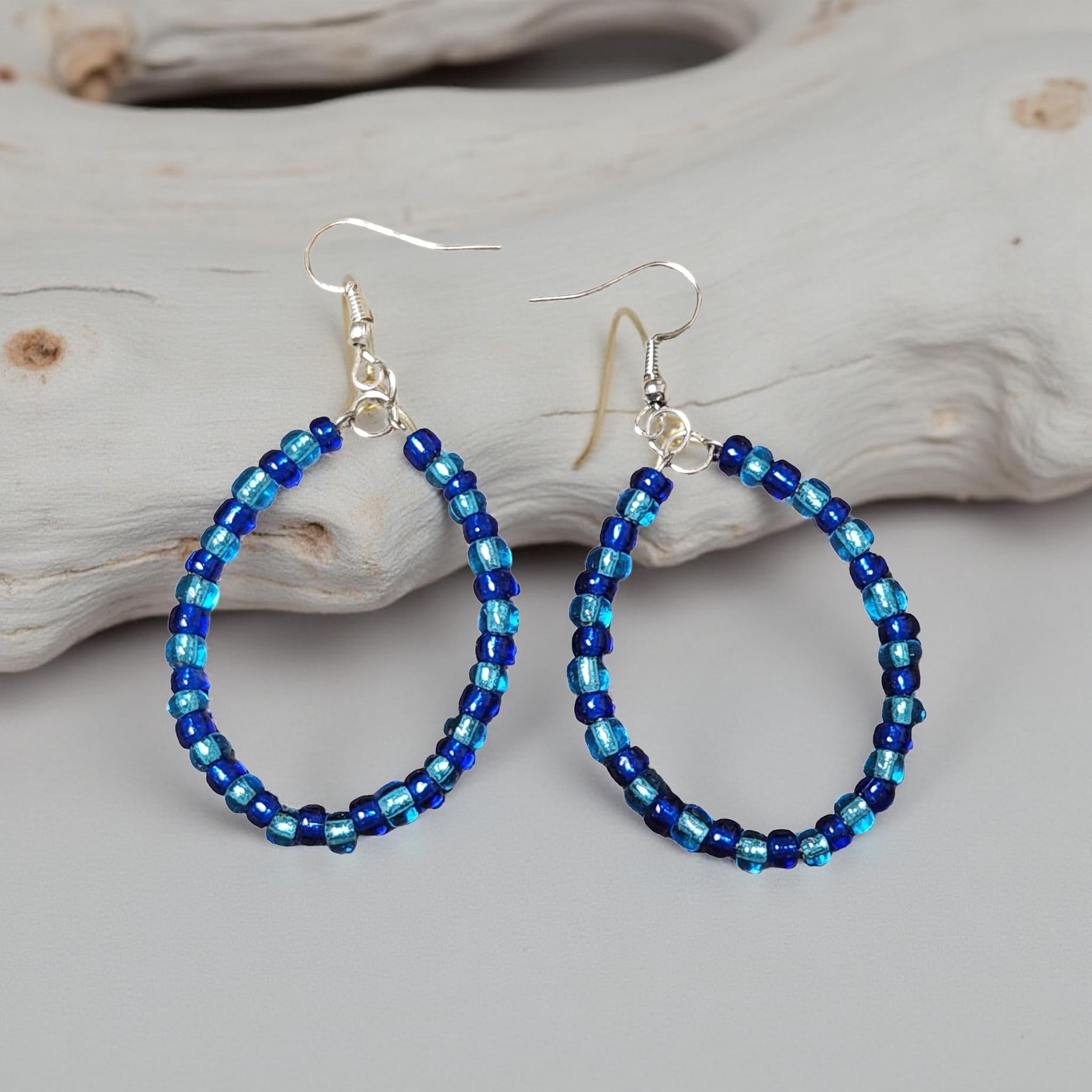 Colorful Seed Bead Hoop Earrings – Handmade, Lightweight Boho Jewelry - Cypress & Sage - Vermilion