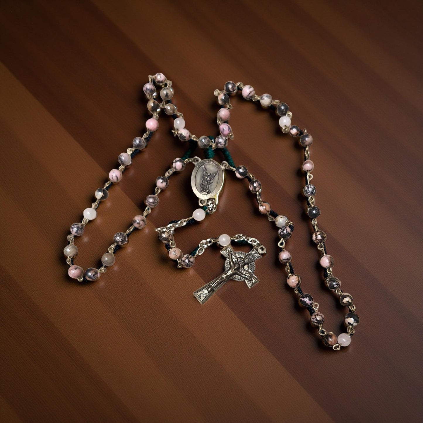 Handmade Rhodonite Prayer Beads  – Natural Stone Prayer Beads - Cypress & Sage - Vermilion