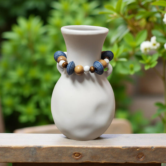 Blue Wood Beaded Bracelet – Minimalist Natural Jewelry - Cypress & Sage - Vermilion