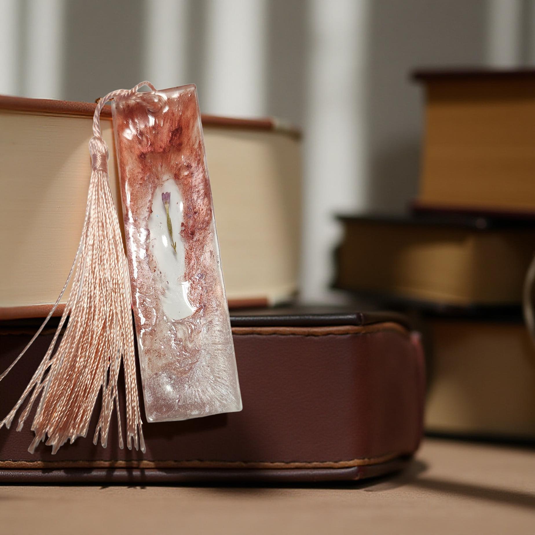 Handmade Resin Bookmark – One-of-a-kind with Beautiful Floral Designs - Cypress & Sage - Vermilion