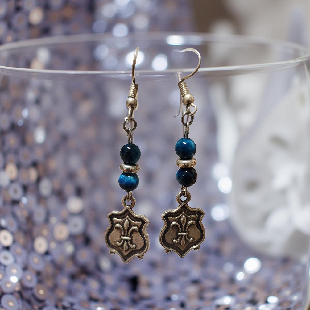 Handmade Fleur‑de‑Lis Earrings with Natural Stone Accents - Cypress & Sage - Vermilion