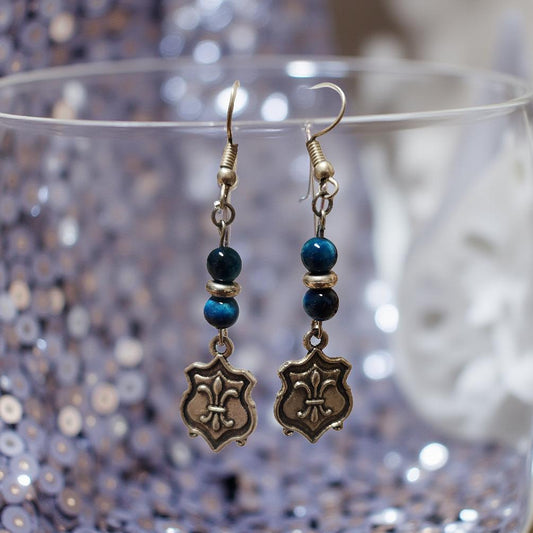 Handmade Fleur‑de‑Lis Earrings with Natural Stone Accents - Cypress & Sage - Vermilion