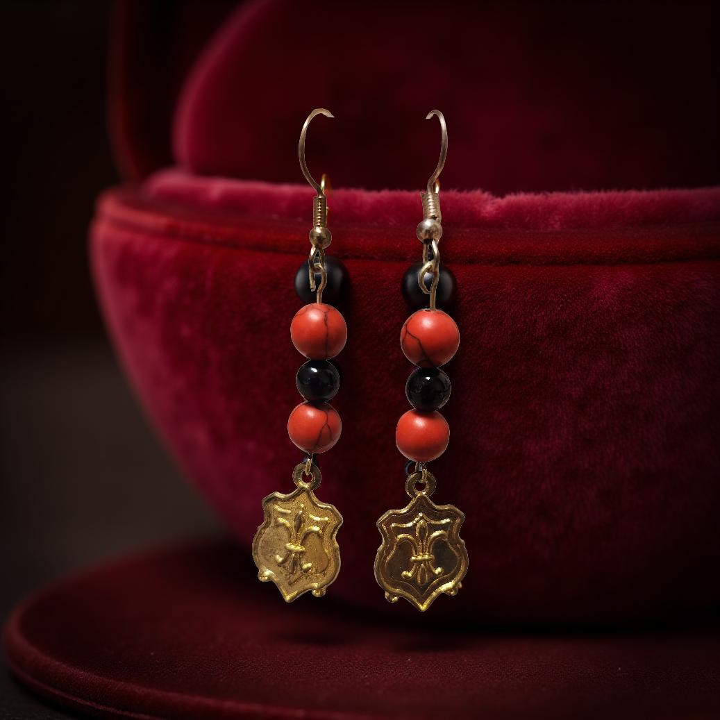 Handmade Fleur‑de‑Lis Earrings with Natural Stone Accents - Cypress & Sage - Vermilion