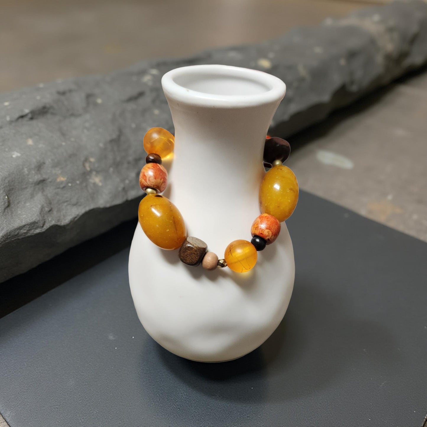 Decorative Wooden Bracelet – Natural Elegance - Cypress & Sage - Vermilion