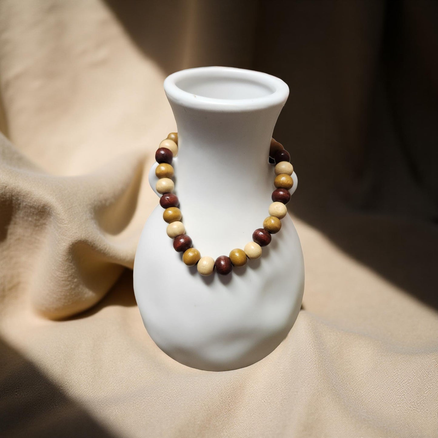 Wooden Beaded Bracelet – Stretch Fit (Size 7.5) - Cypress & Sage - Vermilion