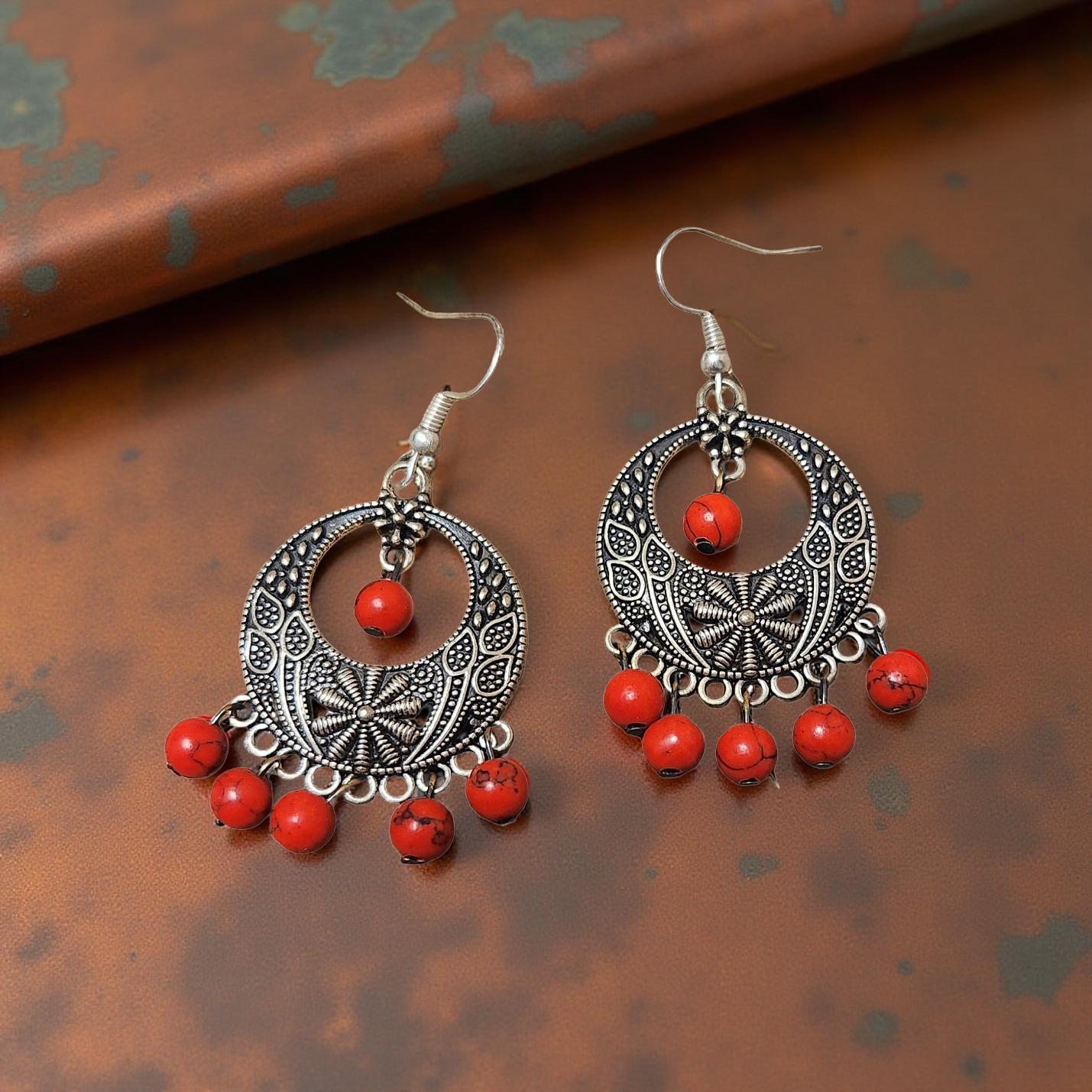 Handmade Red Turquoise Earrings – Tumbled Natural Stone Drops - Cypress & Sage - Vermilion