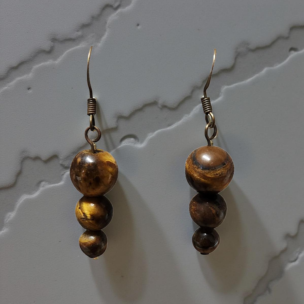 Natural Stone Drop Earrings – 3‑Tier Tiger Eye or Turquoise - Cypress & Sage - Vermilion