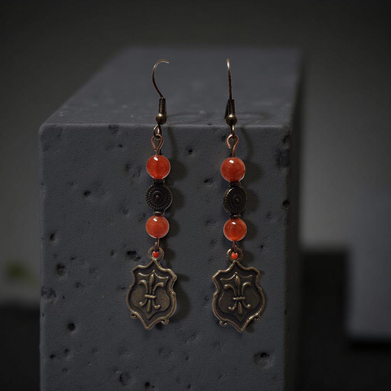 Handmade Fleur‑de‑Lis Earrings with Natural Stone Accents - Cypress & Sage - Vermilion