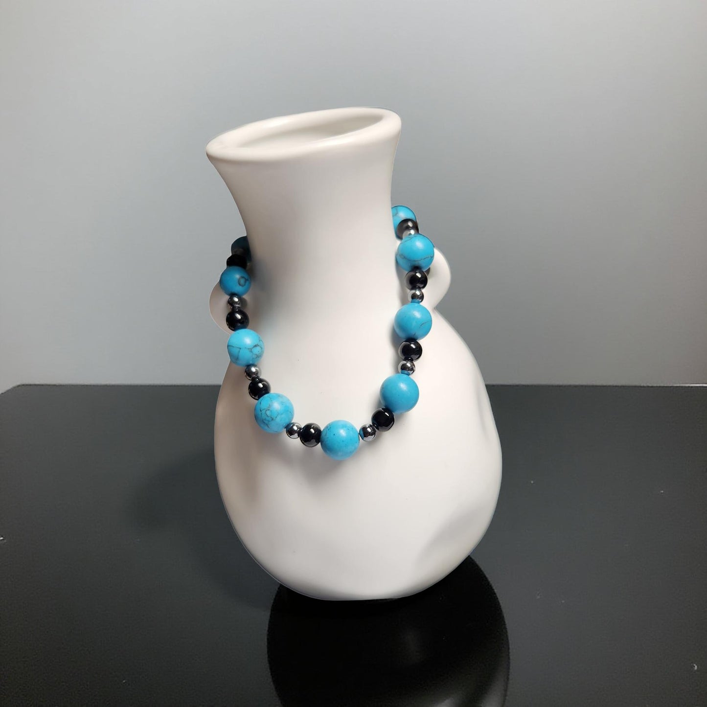 Turquoise Beaded Bracelet – Blue Stone Stretch Bracelet for Everyday Wear - Cypress & Sage - Vermilion