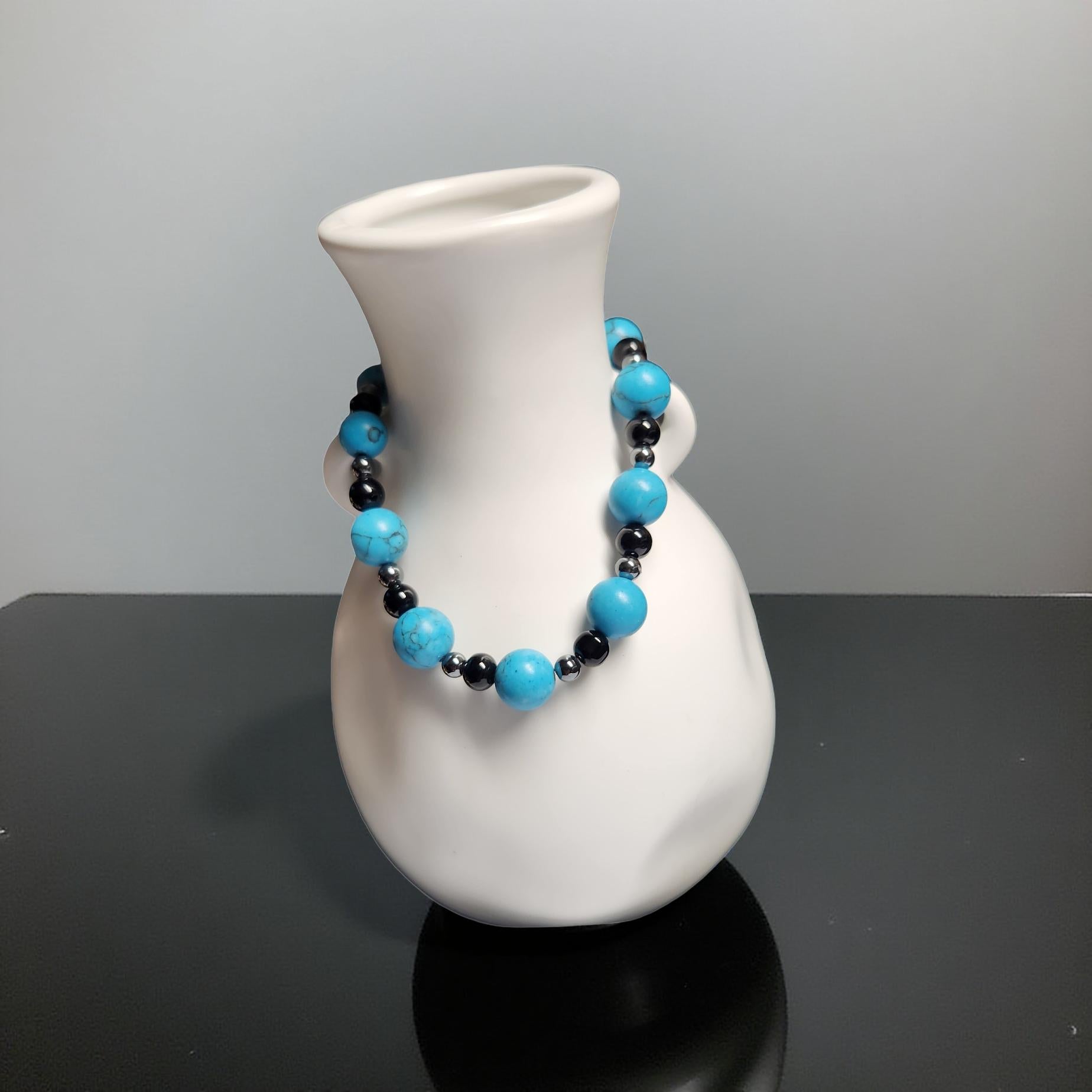 Turquoise Beaded Bracelet – Blue Stone Stretch Bracelet for Everyday Wear - Cypress & Sage - Vermilion