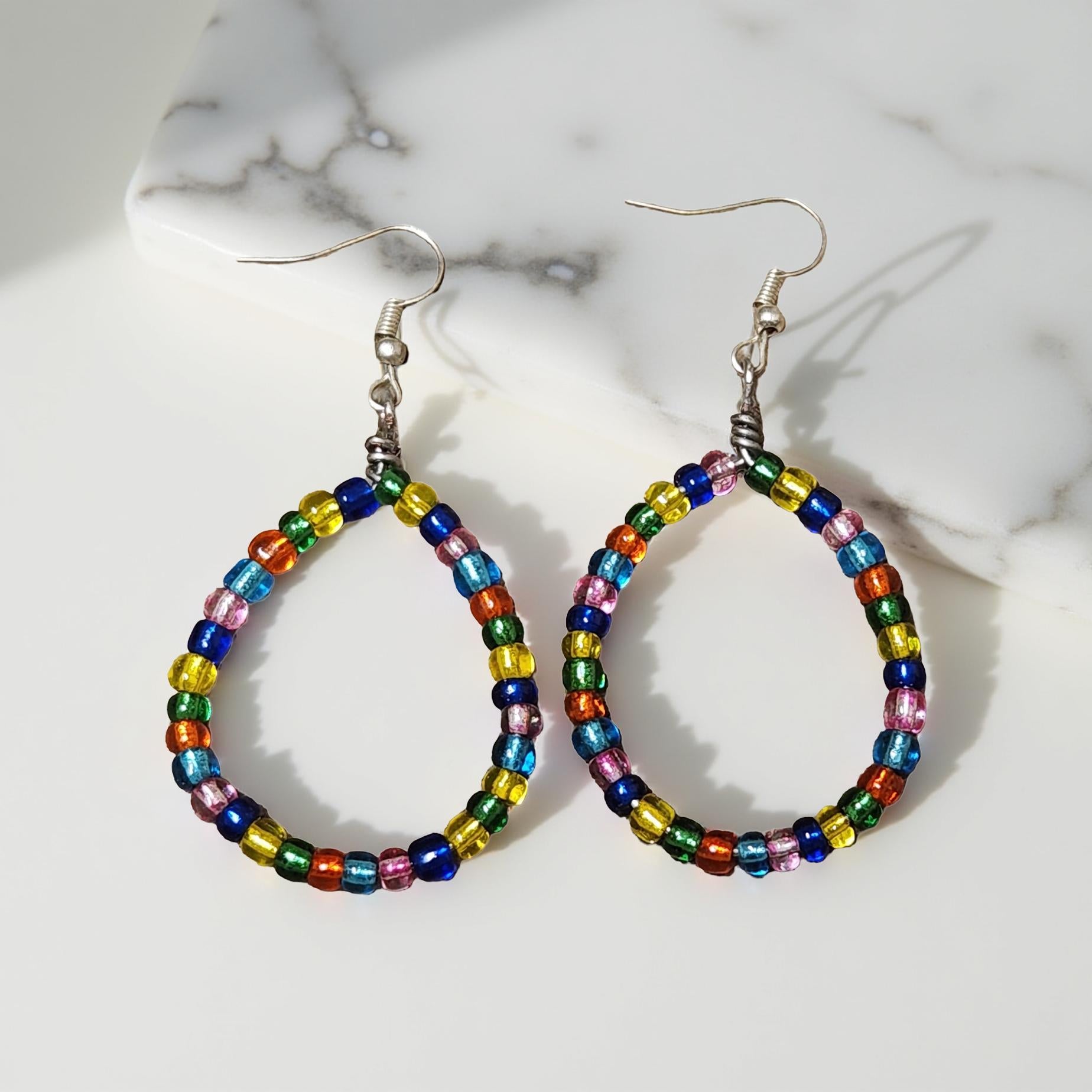 Colorful Seed Bead Hoop Earrings – Handmade, Lightweight Boho Jewelry - Cypress & Sage - Vermilion