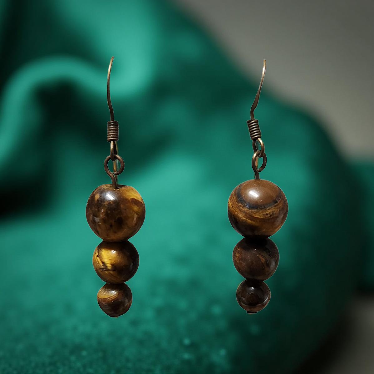Natural Stone Drop Earrings – 3‑Tier Tiger Eye or Turquoise - Cypress & Sage - Vermilion