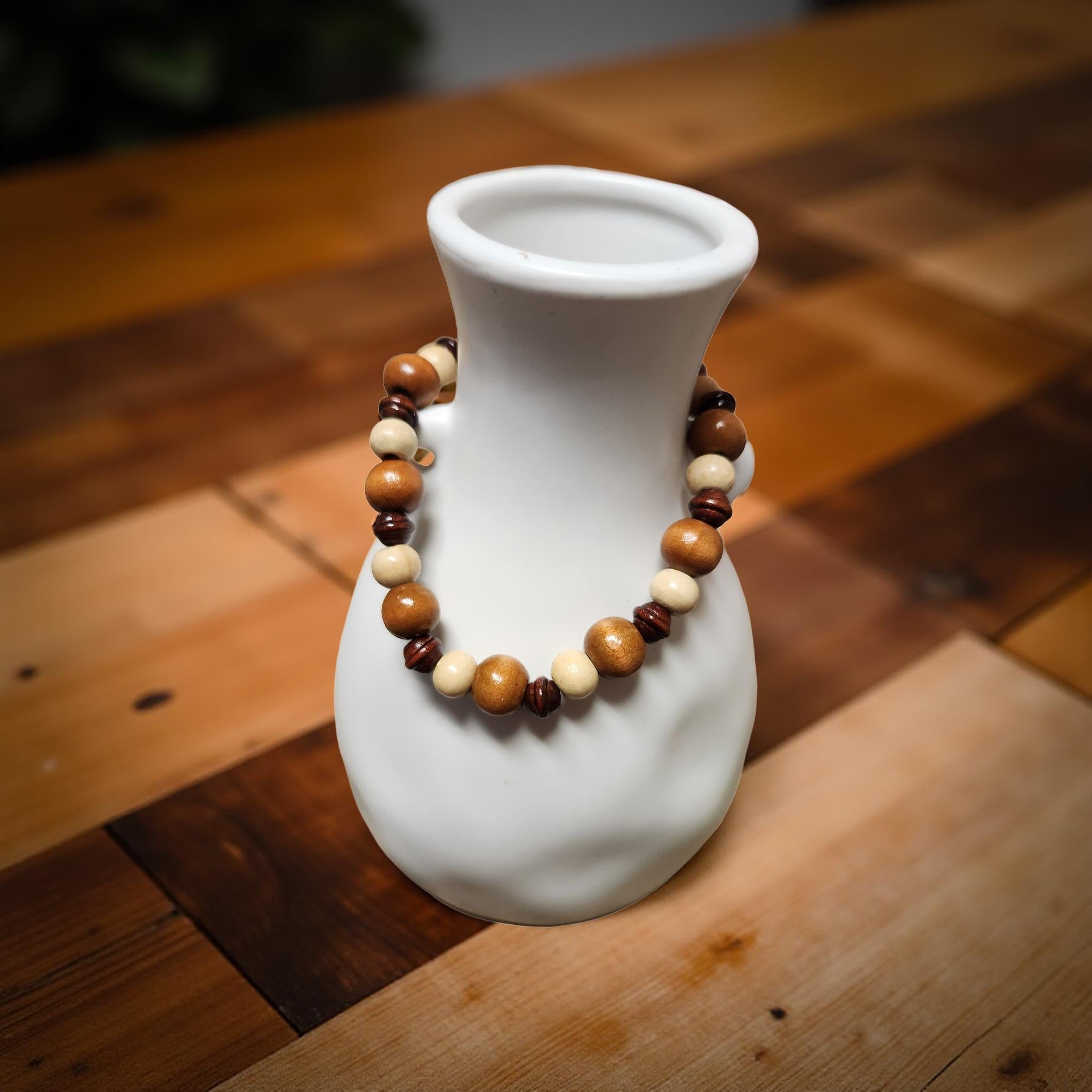 Wooden Beaded Bracelet – Stretch Fit (Size 7.5) - Cypress & Sage - Vermilion