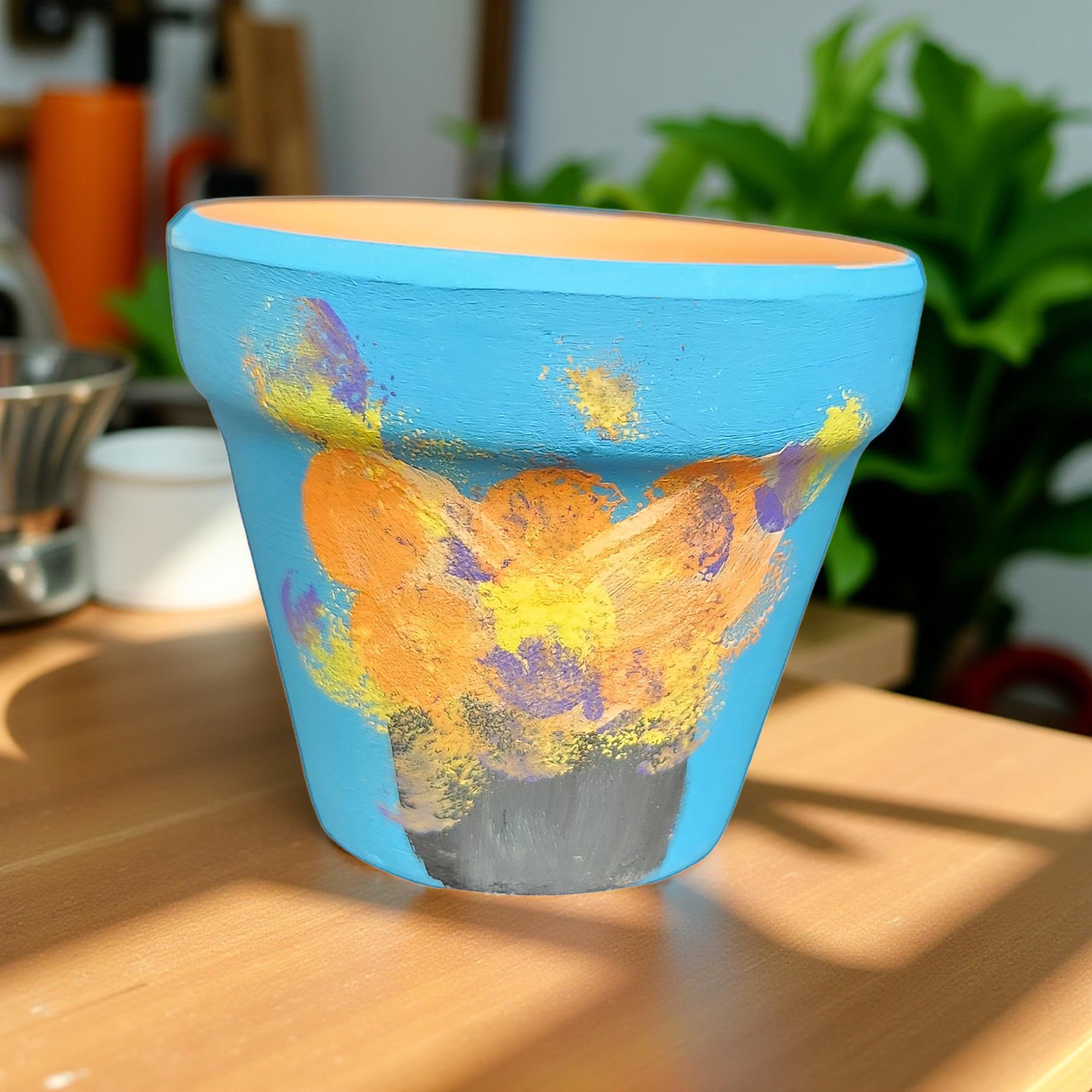 Hand‑Painted Terra Cotta Planter – 3 Inch Mini Pot for Succulents & Herbs - Cypress & Sage - Vermilion