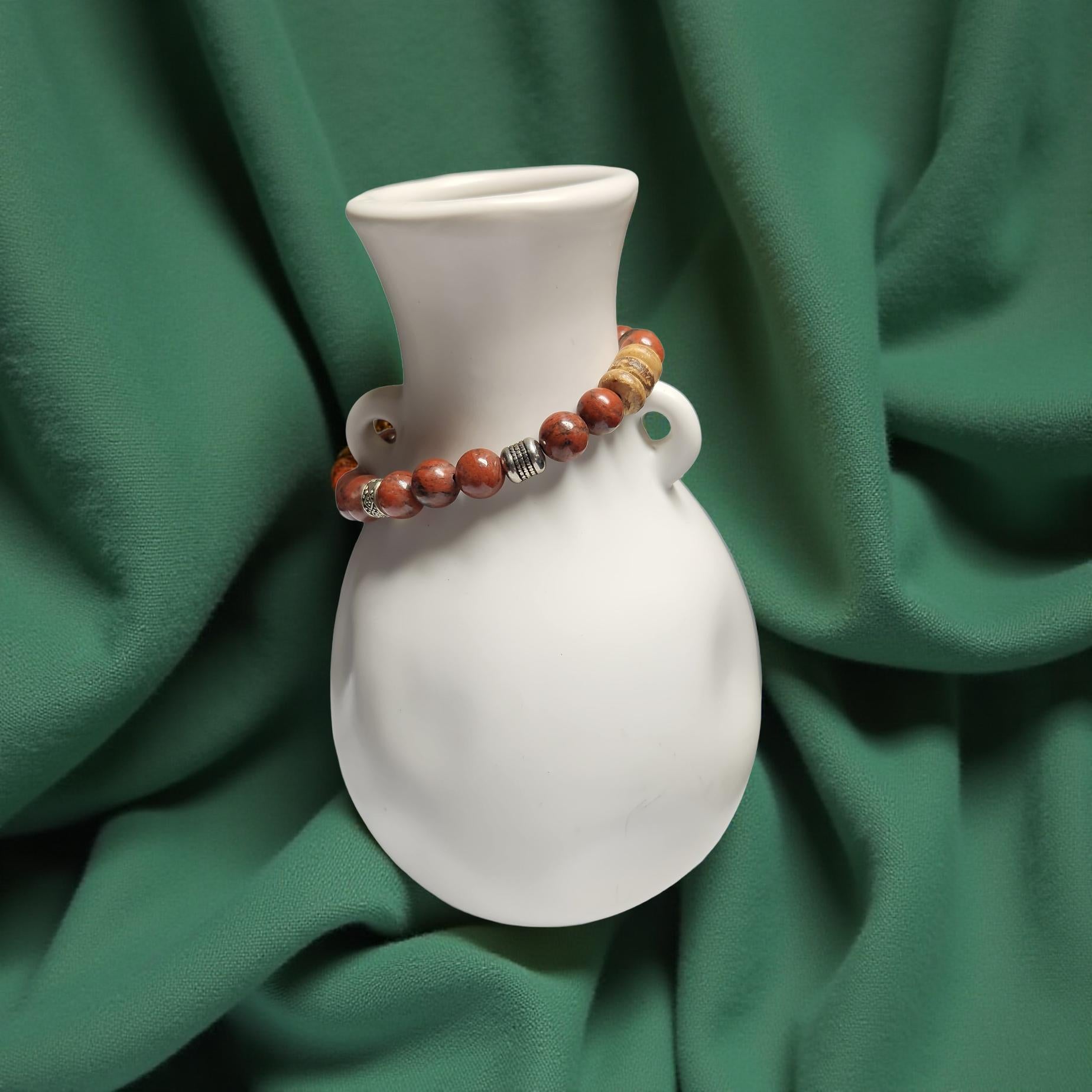 Red Jasper Stretch Bracelet – Natural Stone Healing Jewelry - Cypress & Sage - Vermilion