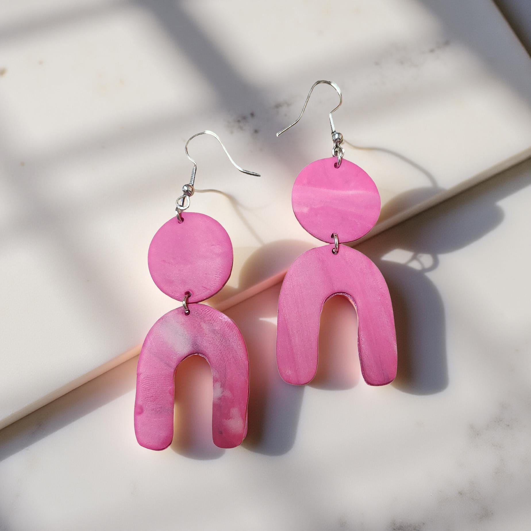 Handmade Clay Arc Earrings – Modern Polymer Clay Statement Arches - Cypress & Sage - Vermilion