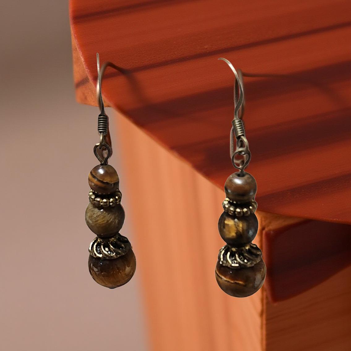 Natural Stone Drop Earrings – 3‑Tier Tiger Eye or Turquoise - Cypress & Sage - Vermilion
