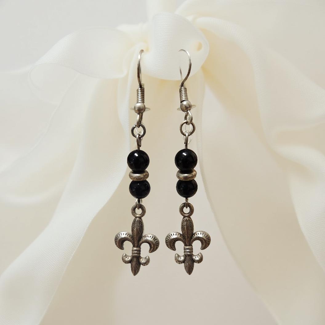 Handmade Fleur‑de‑Lis Earrings with Natural Stone Accents - Cypress & Sage - Vermilion